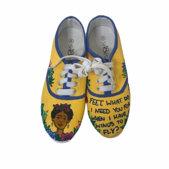 Frida Kahlo Fly Hand Painted Sneakers - Picture 1 of 14